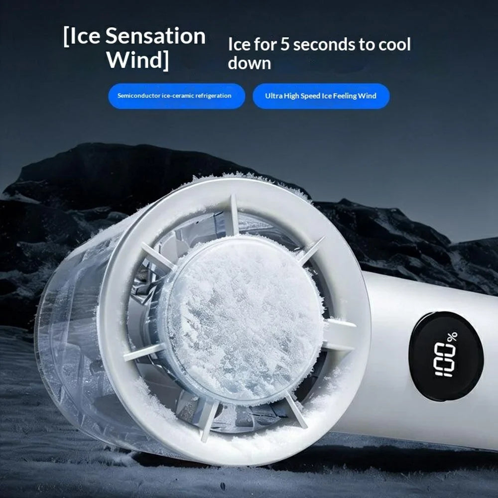 H26 Handheld Fan Semiconductor Cooling 3000mAh 100-Speed Foldable Portable Neck Hanging Desktop Fan with LED Display - Champagne Gold - 4
