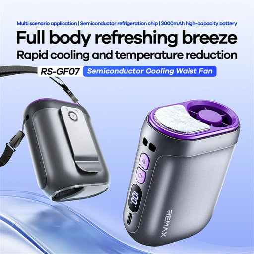 REMAX RS-GF07 Semiconductor Cooling Waist Fan 3000mAh 100-Speed Neck Hanging Portable Fan for Outdoor - Tarnish - 2