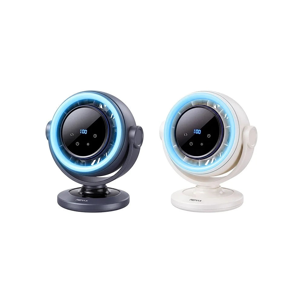 REMAX RS-ZF26 Star Ring RGB Light Fan 3600mAh 100-Level Stepless Adjustment Auto Oscillation Desktop Fan - Beige - 3