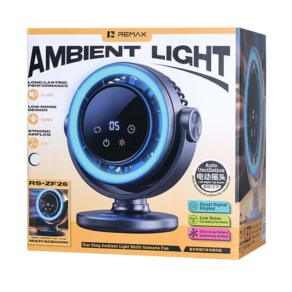 REMAX RS-ZF26 Star Ring RGB Light Fan 3600mAh 100-Level Stepless Adjustment Auto Oscillation Desktop Fan - Beige - 4