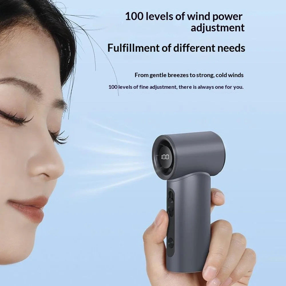 Y60 Handheld Fan Portable 20000RPM Turbo Motor 100-Speed Levels LED Display 1800mAh Mini Fan for Outdoor - Grey - 4