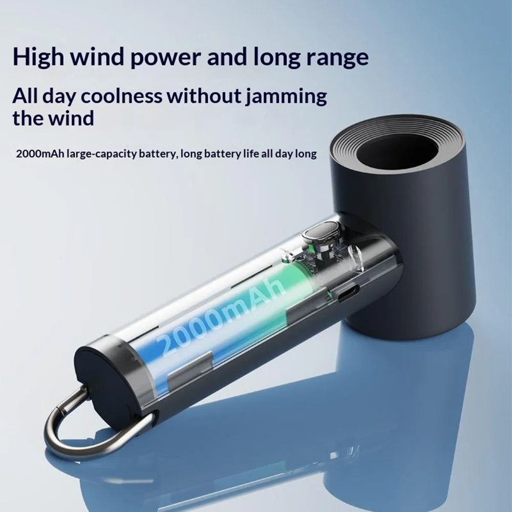 H23 Portable Handheld Fan 2000mAh High Speed Turbine Silent USB-C Charging Mini Fan for Outdoor Travel - Black - 4