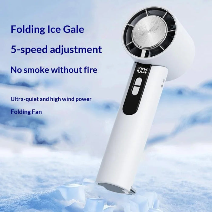 Y58 Handheld Neck Fan Portable 3000mAh 10000RPM Cooling Ice Compress 100-Speed Foldable Fan for Outdoor - Grey - 2