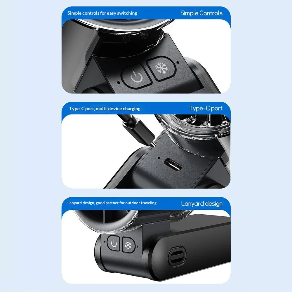 H21 Portable Semiconductor Cooling Fan 4000mAh 8000RPM Silent Handheld Foldable Neck Hanging Desktop Fan - Grey - 6