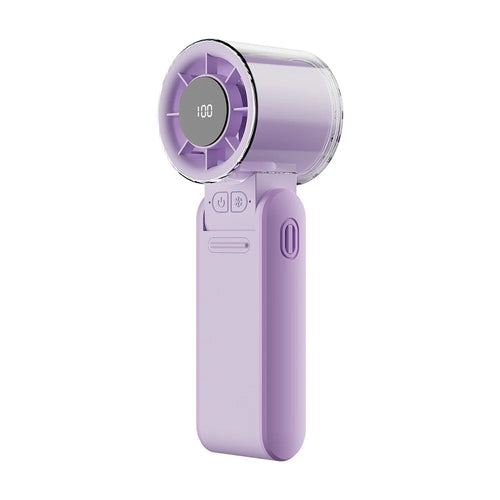 H22 Portable Handheld Fan Stepless Speed LED Display Silent Rechargeable Foldable Neck Hanging Desktop Turbo Fan for Outdoor - Purple - 1