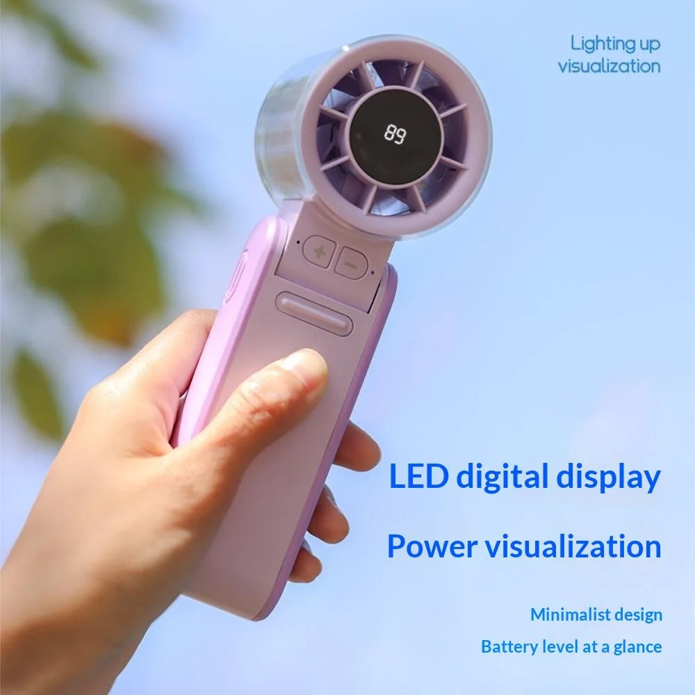 H22 Portable Handheld Fan Stepless Speed LED Display Silent Rechargeable Foldable Neck Hanging Desktop Turbo Fan for Outdoor - Purple - 2