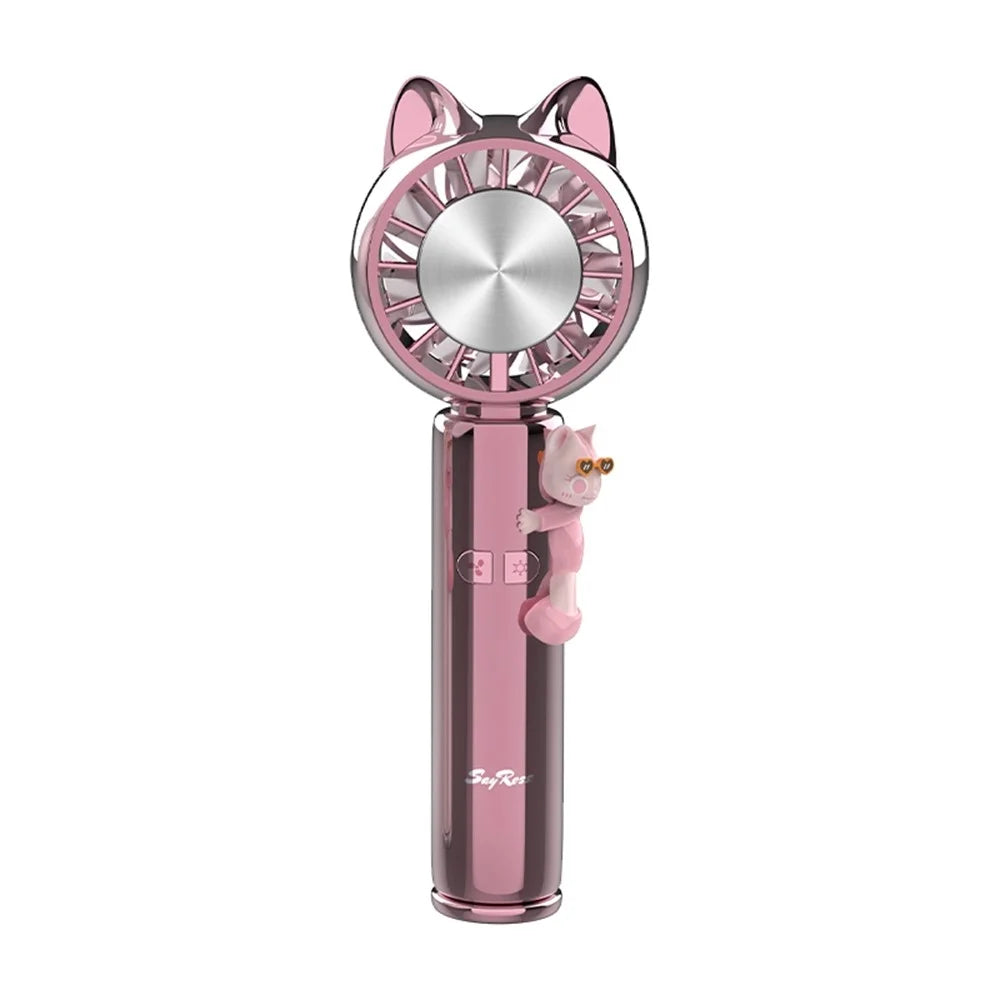 SAYROSE FS-52 Cute Cat Ear Design Handheld Fan 4000mAh 13000RPM Cooling Plate Digital Display Portable Fan - Pink - 1