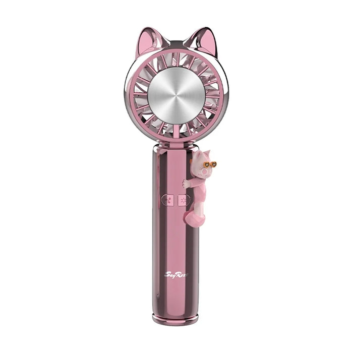 SAYROSE FS-52 Cute Cat Ear Design Handheld Fan 4000mAh 13000RPM Cooling Plate Digital Display Portable Fan - Pink - 1
