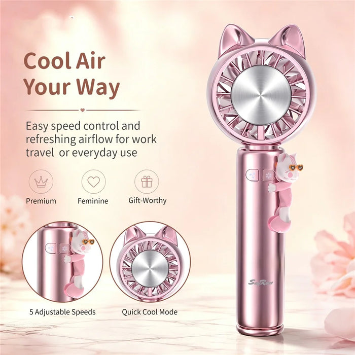 SAYROSE FS-52 Cute Cat Ear Design Handheld Fan 4000mAh 13000RPM Cooling Plate Digital Display Portable Fan - Pink - 2