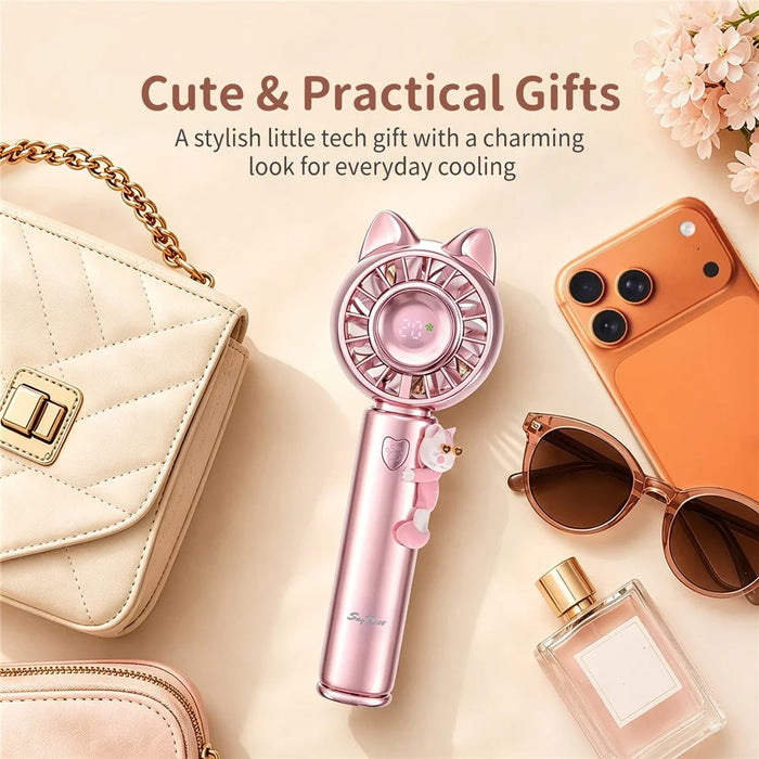 SAYROSE FS-52 Cute Cat Ear Design Handheld Fan 4000mAh 13000RPM Cooling Plate Digital Display Portable Fan - Pink - 3