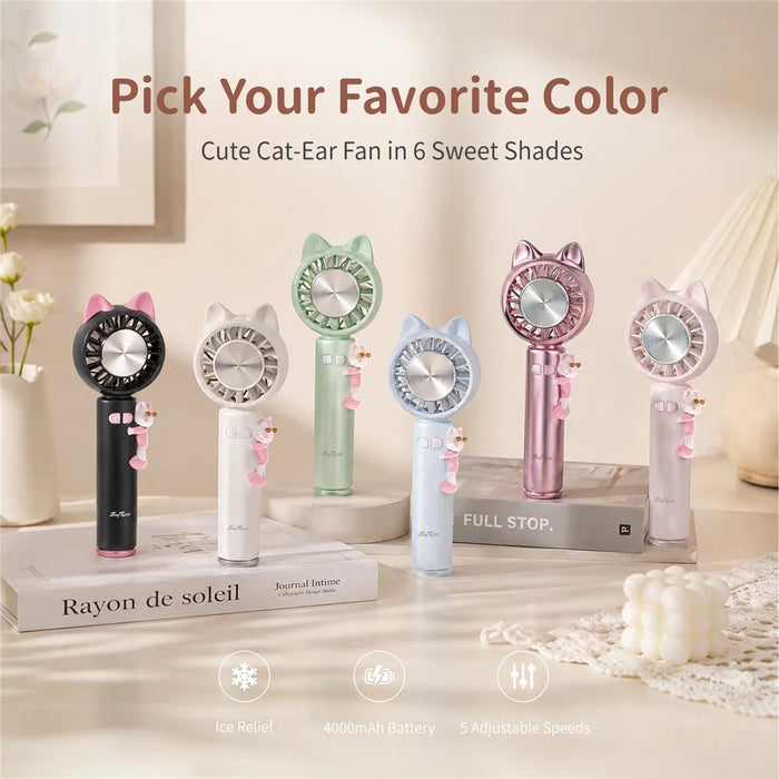 SAYROSE FS-52 Cute Cat Ear Design Handheld Fan 4000mAh 13000RPM Cooling Plate Digital Display Portable Fan - Pink - 7