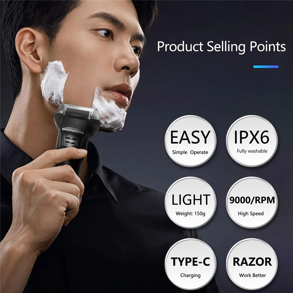 RUNWE Electric Shaver 3D Floating Head IPX6 Waterproof Type-C Fast Charging Razor for Men - 2