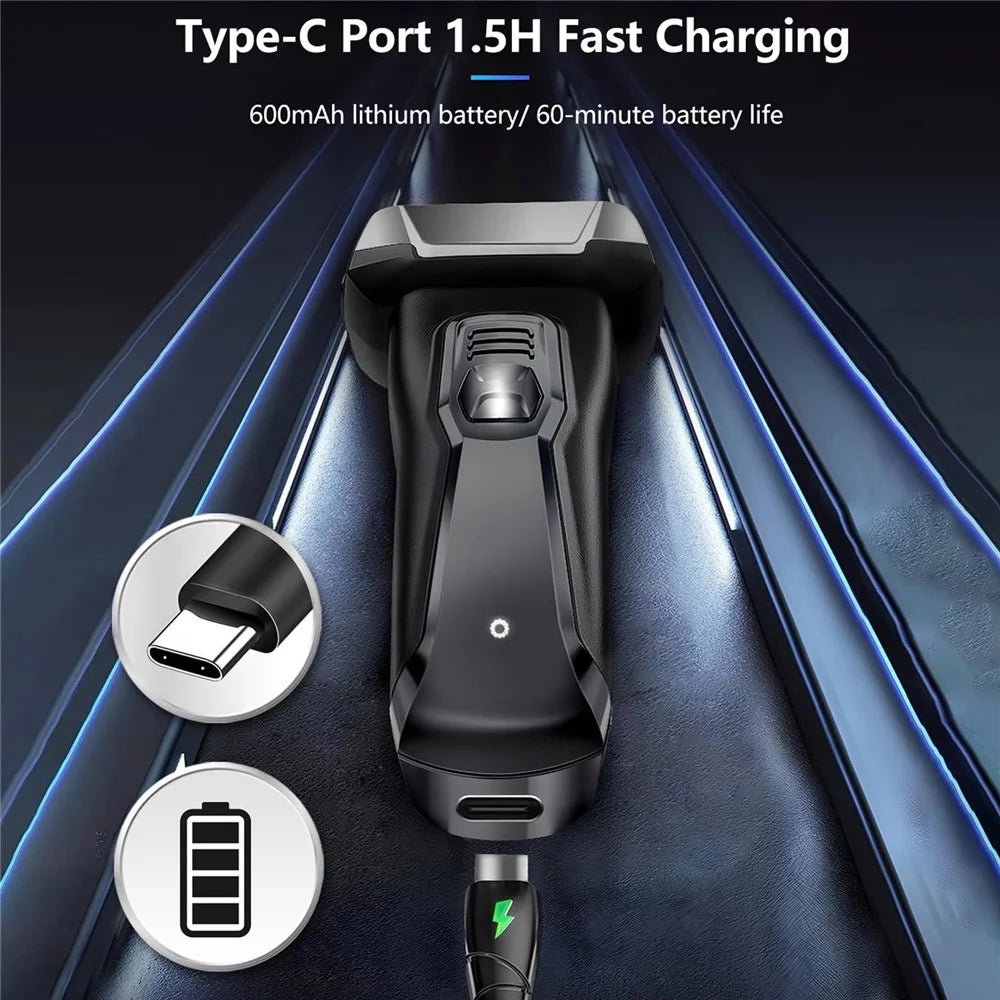 RUNWE Electric Shaver 3D Floating Head IPX6 Waterproof Type-C Fast Charging Razor for Men - 3