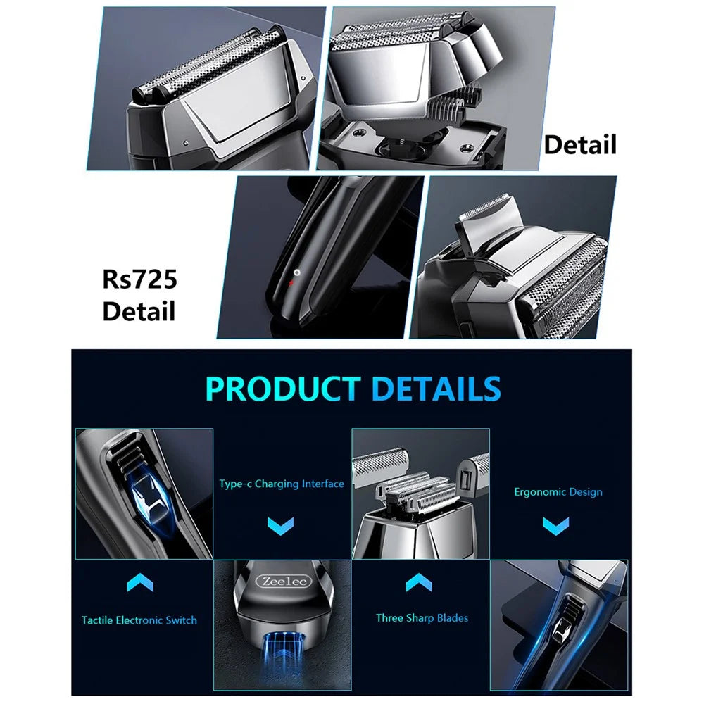 RUNWE Electric Shaver 3D Floating Head IPX6 Waterproof Type-C Fast Charging Razor for Men - 7