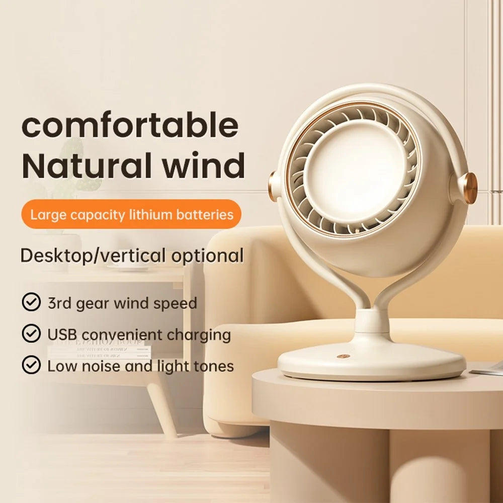 Y-3 Desktop Air Circulation Fan 2400mAh Rechargeable 3 Speed Bladeless Turbo Fan for Office Bedroom - Beige - 2