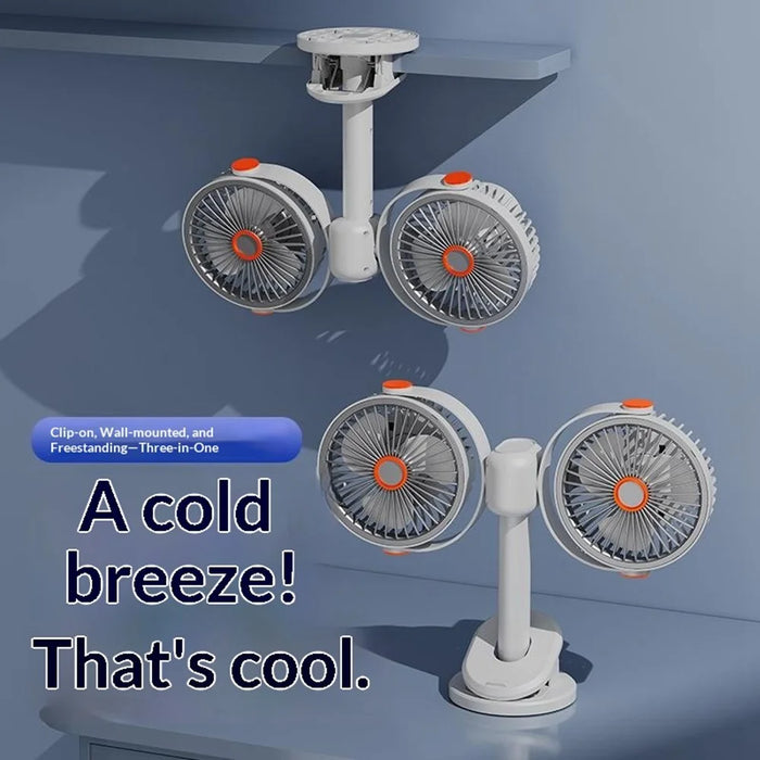 S19 Portable Dual Head Clip Fan 5V 5W Wall Mount Desktop Fan for Office Car Camping - 3
