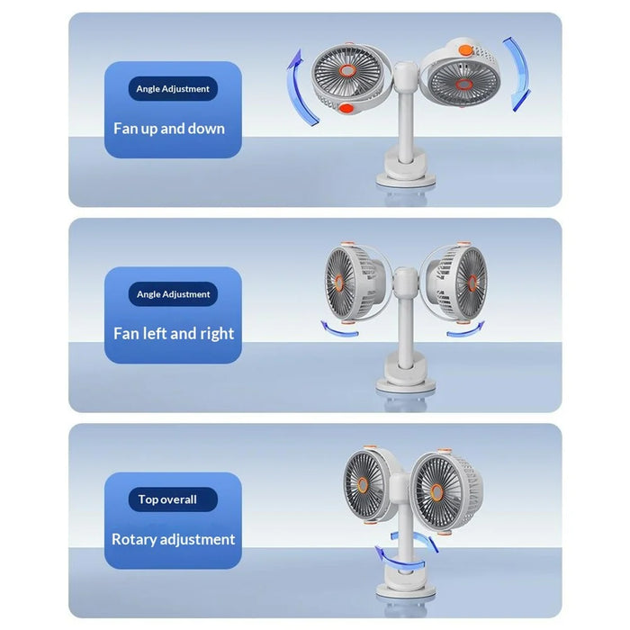 S19 Portable Dual Head Clip Fan 5V 5W Wall Mount Desktop Fan for Office Car Camping - 6