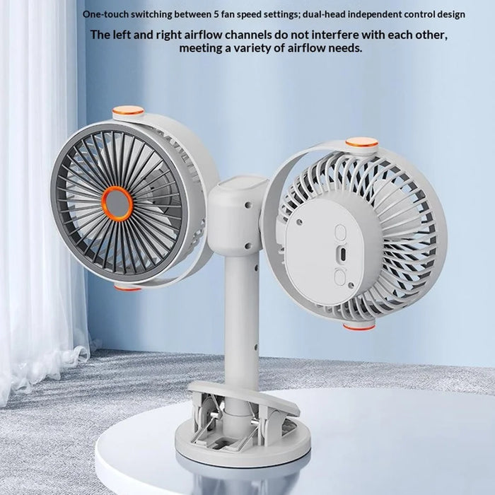S19 Portable Dual Head Clip Fan 5V 5W Wall Mount Desktop Fan for Office Car Camping - 7