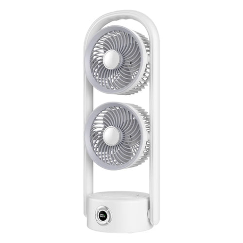 Y-9 Dual Head Folding Fan Rechargeable Twin Turbine Vertical Horizontal Hanging Circulating Fan - White - 1