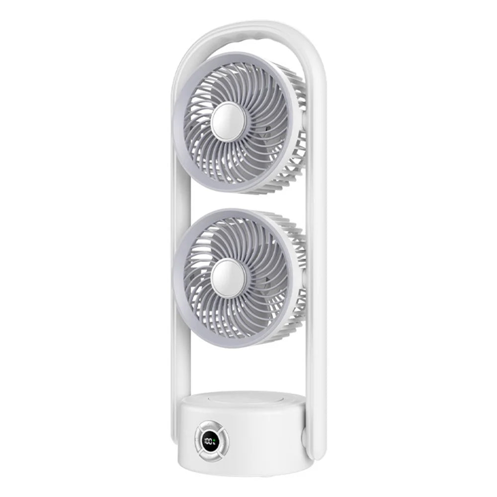 Y-9 Dual Head Folding Fan Rechargeable Twin Turbine Vertical Horizontal Hanging Circulating Fan - White - 1