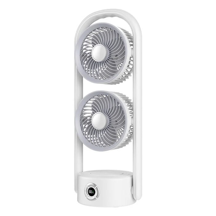 Y-9 Dual Head Folding Fan Rechargeable Twin Turbine Vertical Horizontal Hanging Circulating Fan - White - 1