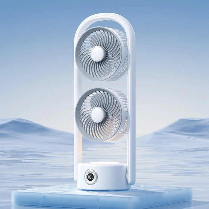 Y-9 Dual Head Folding Fan Rechargeable Twin Turbine Vertical Horizontal Hanging Circulating Fan - White - 2