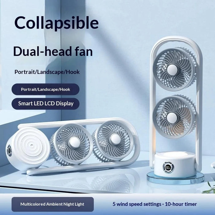Y-9 Dual Head Folding Fan Rechargeable Twin Turbine Vertical Horizontal Hanging Circulating Fan - White - 4
