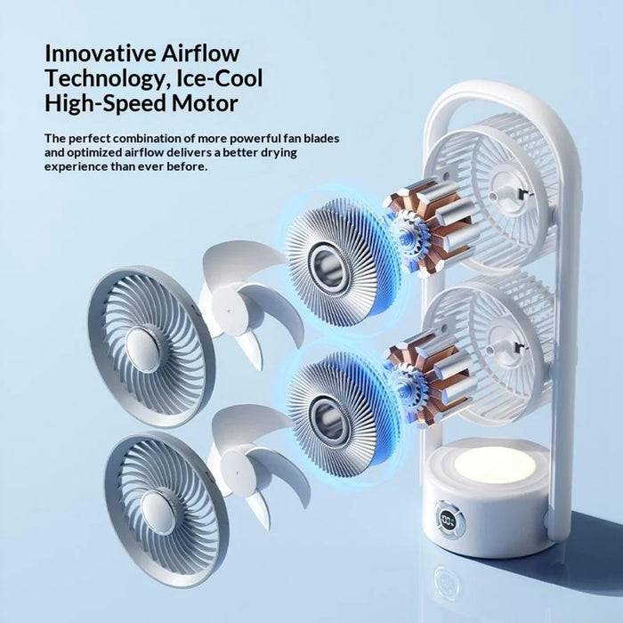Y-9 Dual Head Folding Fan Rechargeable Twin Turbine Vertical Horizontal Hanging Circulating Fan - White - 5