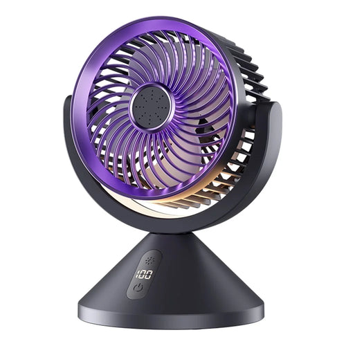 Y-7 Desktop Circulation Fan LED Display 100 Speed Stepless Adjustable Cooling Fan with Night Light for Bedroom Office Camping - Grey Purple - 1
