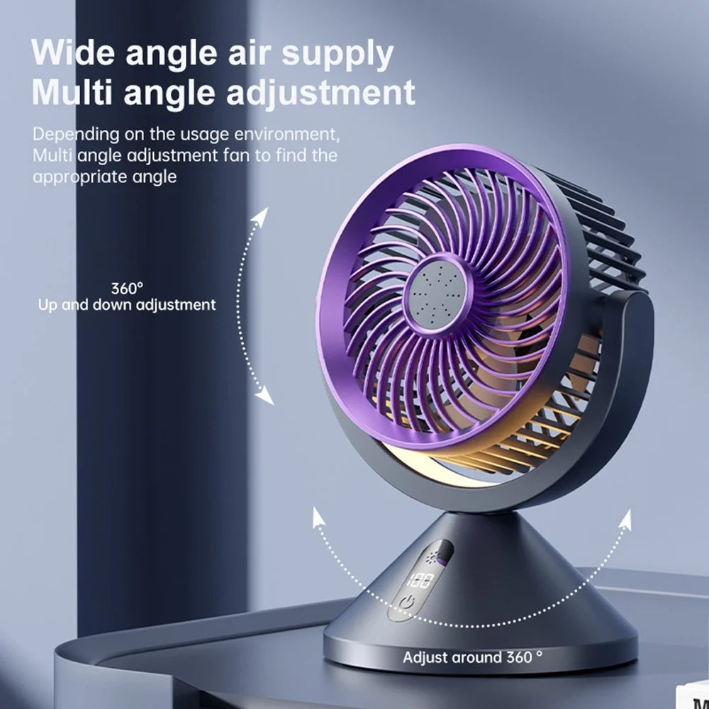 Y-7 Desktop Circulation Fan LED Display 100 Speed Stepless Adjustable Cooling Fan with Night Light for Bedroom Office Camping - Grey Purple - 3