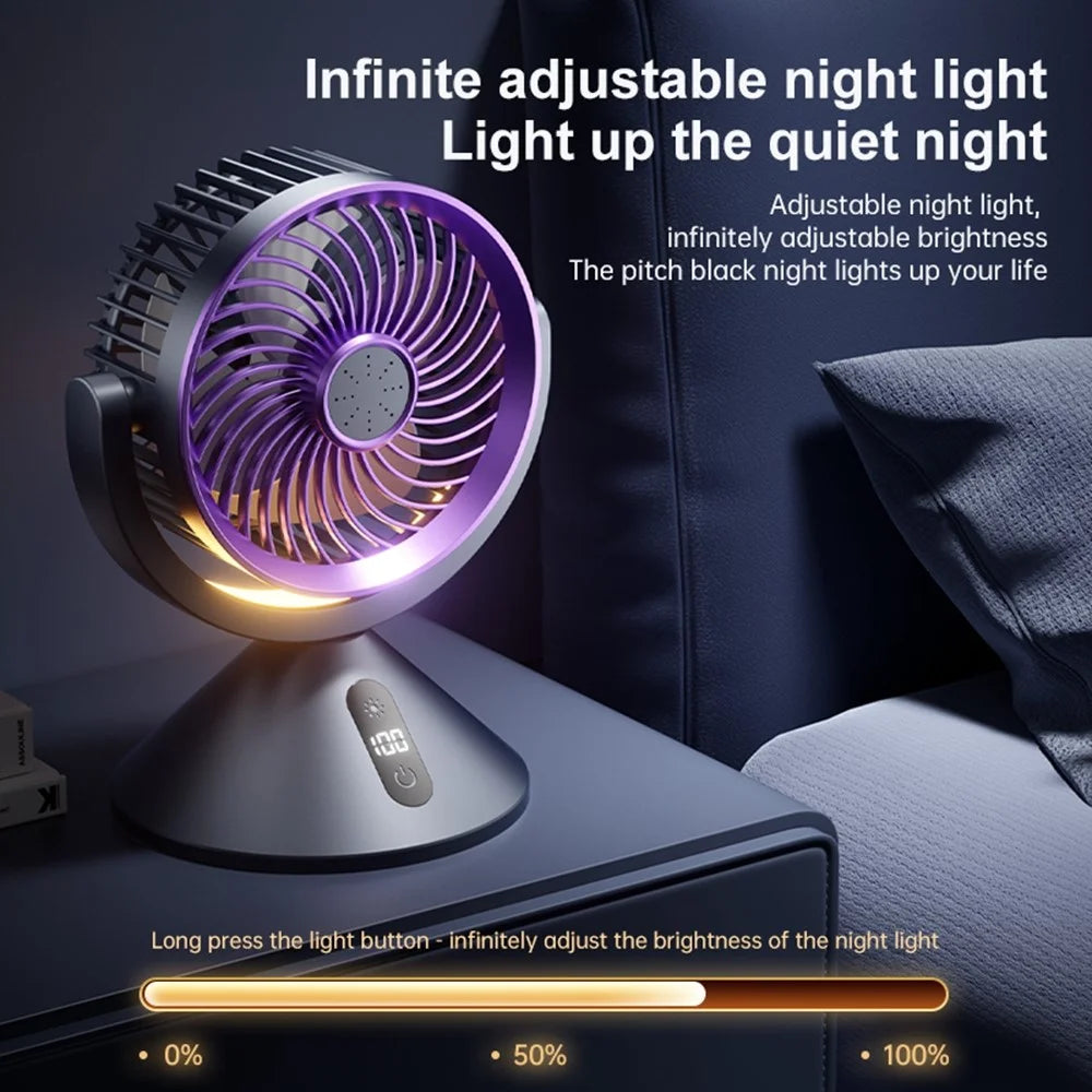Y-7 Desktop Circulation Fan LED Display 100 Speed Stepless Adjustable Cooling Fan with Night Light for Bedroom Office Camping - Grey Purple - 4