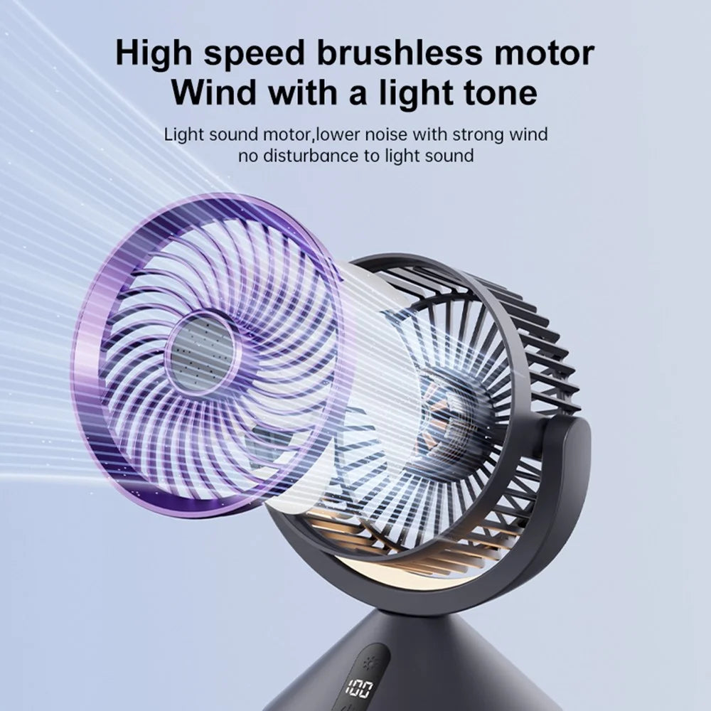 Y-7 Desktop Circulation Fan LED Display 100 Speed Stepless Adjustable Cooling Fan with Night Light for Bedroom Office Camping - Grey Purple - 5
