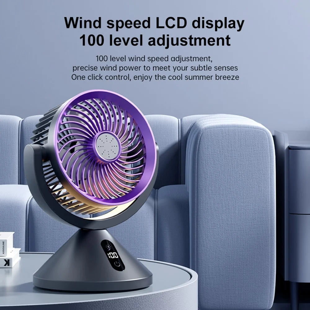 Y-7 Desktop Circulation Fan LED Display 100 Speed Stepless Adjustable Cooling Fan with Night Light for Bedroom Office Camping - Grey Purple - 6
