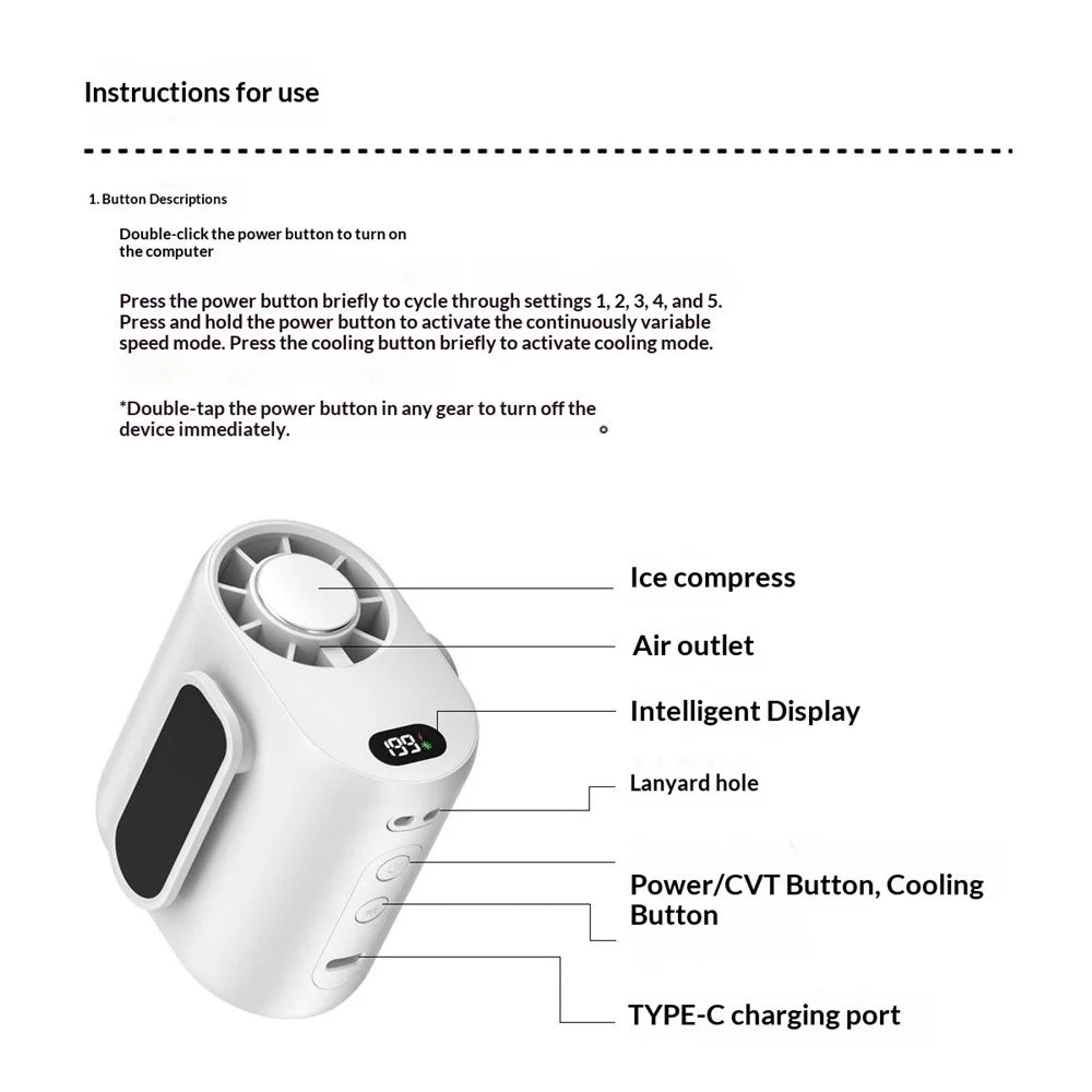 F-070 Portable Waist Fan Semiconductor Cooling 5-Speed Mini Fan for Outdoor Work - White - 4