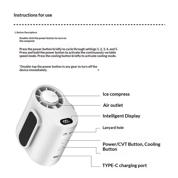 F-070 Portable Waist Fan Semiconductor Cooling 5-Speed Mini Fan for Outdoor Work - White - 4