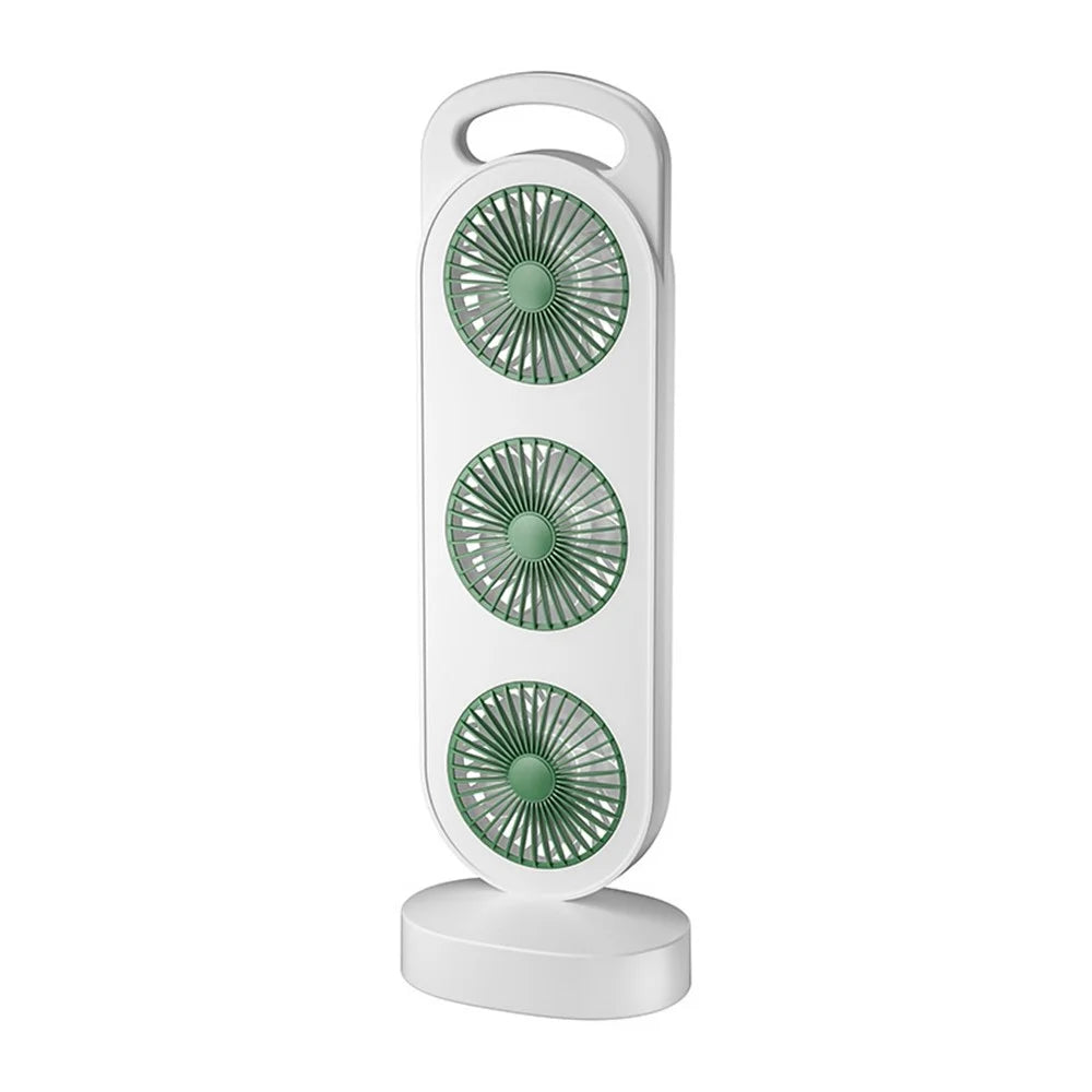 S16 3-Head Desktop Fan USB Rechargeable Portable Stand Fan 3-Speed for Office Camping - Green - 1