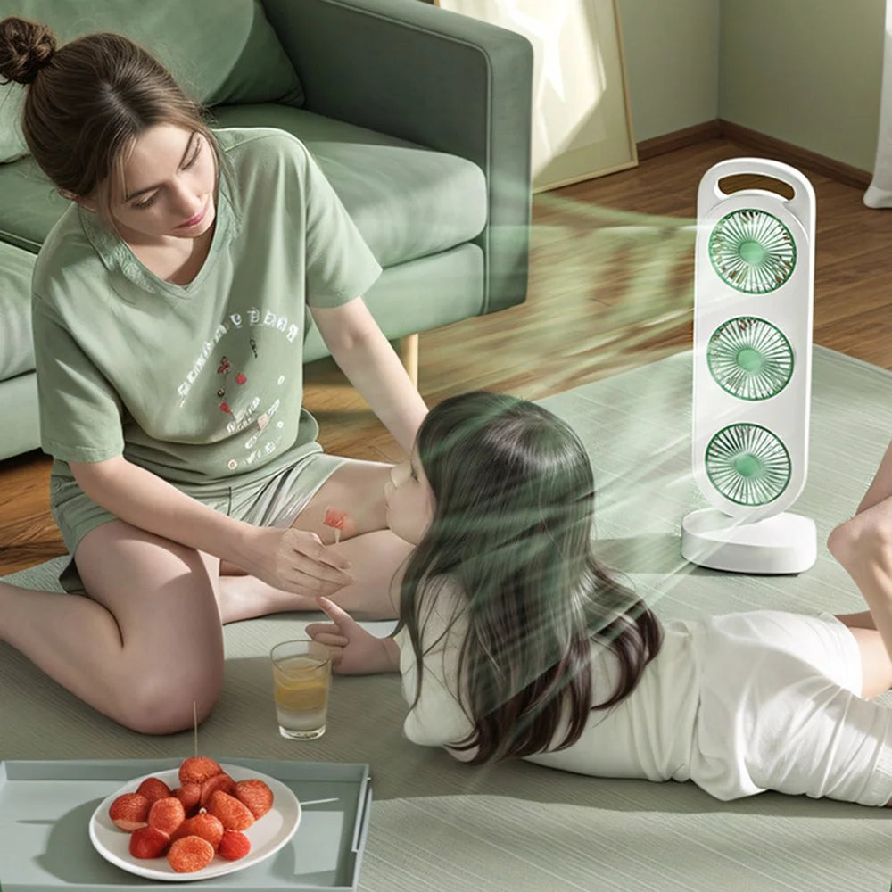 S16 3-Head Desktop Fan USB Rechargeable Portable Stand Fan 3-Speed for Office Camping - Green - 3
