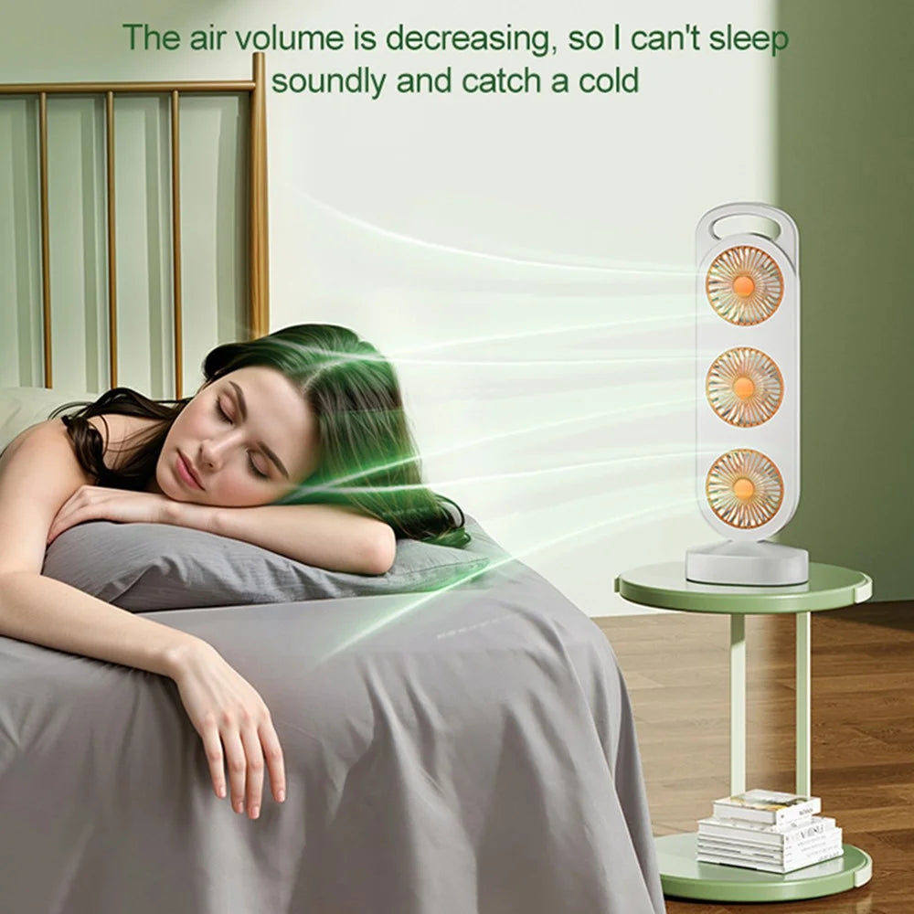 S16 3-Head Desktop Fan USB Rechargeable Portable Stand Fan 3-Speed for Office Camping - Green - 4