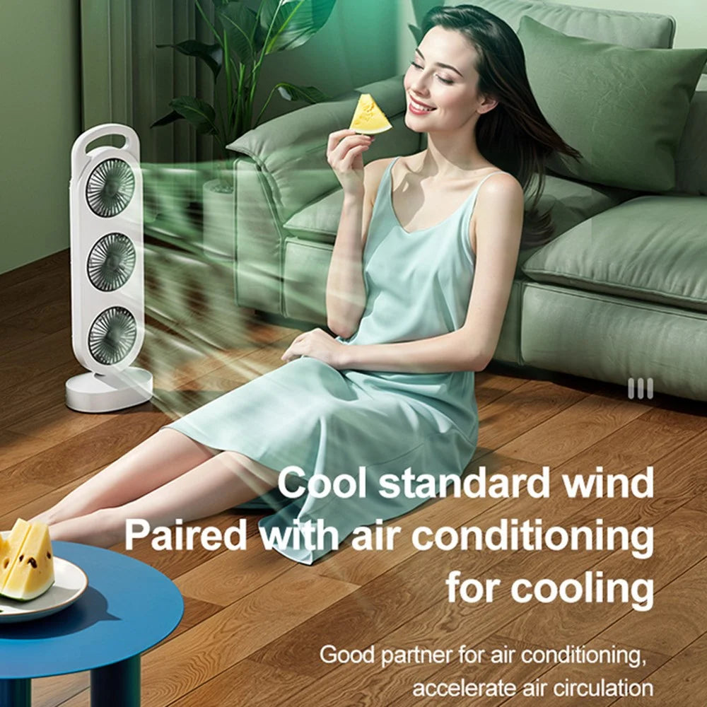 S16 3-Head Desktop Fan USB Rechargeable Portable Stand Fan 3-Speed for Office Camping - Green - 6