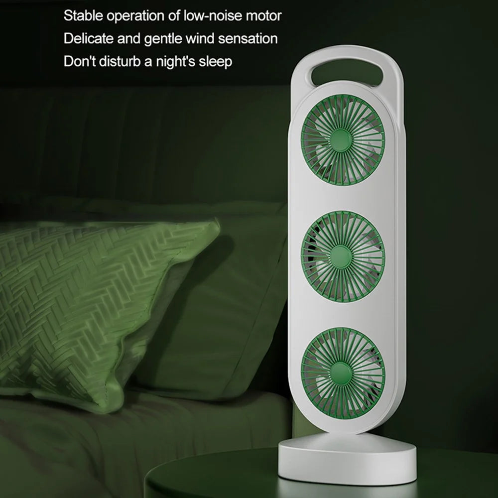 S16 3-Head Desktop Fan USB Rechargeable Portable Stand Fan 3-Speed for Office Camping - Green - 7