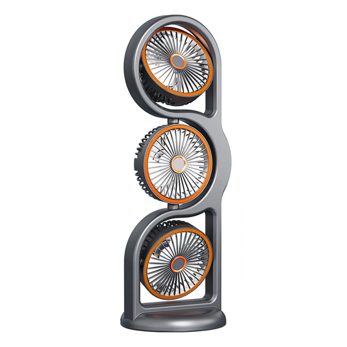 F17 3-Head Desktop Fan 5 Speeds Adjustable 360 Degree Oscillating Circulation Fan with LED Light - Grey - 1