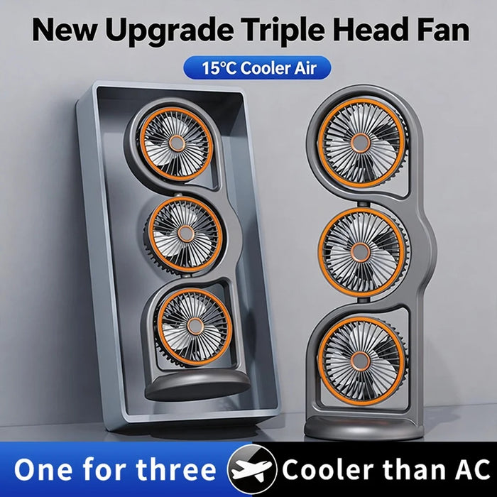 F17 3-Head Desktop Fan 5 Speeds Adjustable 360 Degree Oscillating Circulation Fan with LED Light - Grey - 3