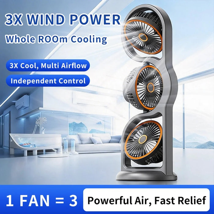 F17 3-Head Desktop Fan 5 Speeds Adjustable 360 Degree Oscillating Circulation Fan with LED Light - Grey - 5
