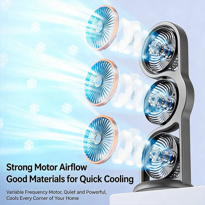 F17 3-Head Desktop Fan 5 Speeds Adjustable 360 Degree Oscillating Circulation Fan with LED Light - Grey - 6