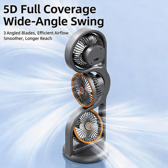 F17 3-Head Desktop Fan 5 Speeds Adjustable 360 Degree Oscillating Circulation Fan with LED Light - Grey - 7