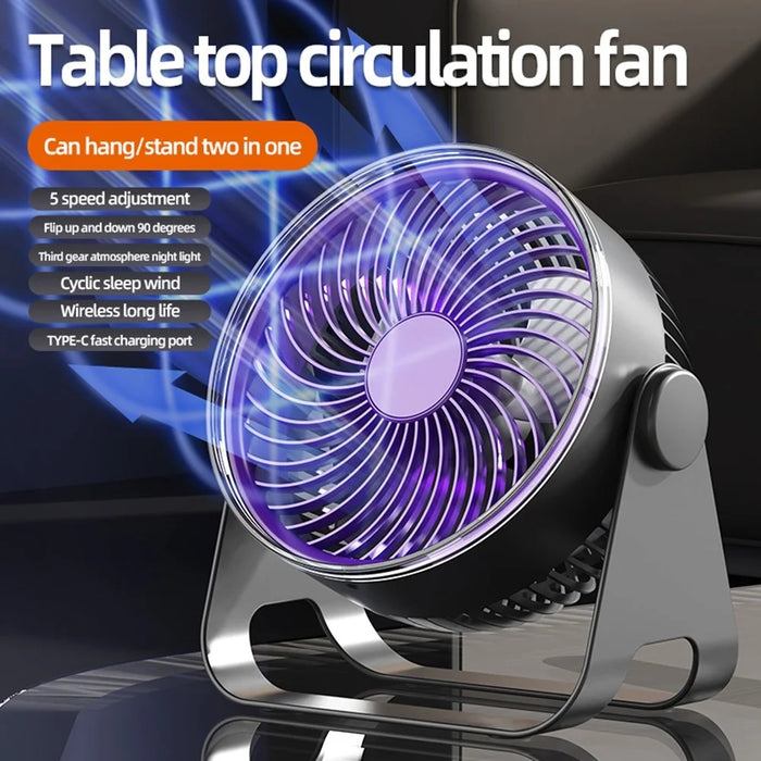Z2 5-Speed Portable Circulation Desk Fan 1200mAh Type-C Rechargeable Cooling Fan - Grey - 2
