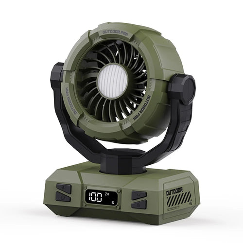 Y7 Portable Camping Fan with LED Light 100-Speed Adjustable Cooling Fan with Remote Control for Tent Fishing - Green - 1