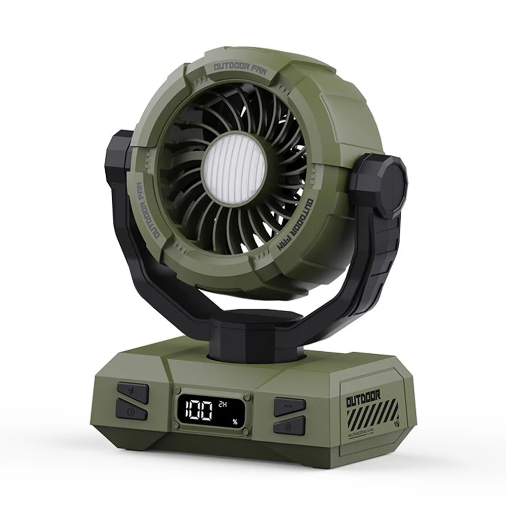 Y7 Portable Camping Fan with LED Light 100-Speed Adjustable Cooling Fan with Remote Control for Tent Fishing - Green - 1