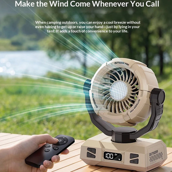 Y7 Portable Camping Fan with LED Light 100-Speed Adjustable Cooling Fan with Remote Control for Tent Fishing - Green - 3