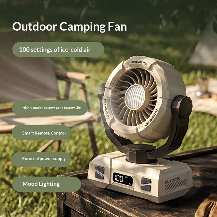 Y7 Portable Camping Fan with LED Light 100-Speed Adjustable Cooling Fan with Remote Control for Tent Fishing - Green - 5
